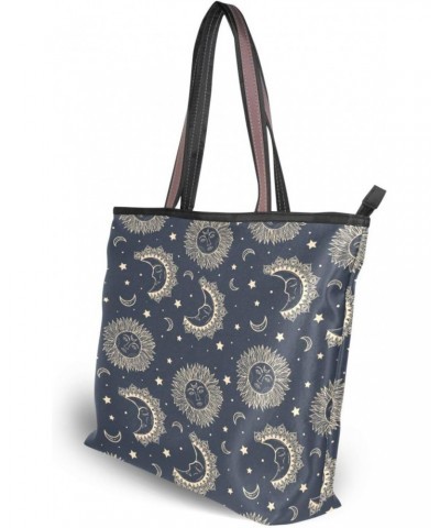 Womens Tote Bag, Boho Vintage Sun Moon and Star Ladies Zip Shoulder Handbags $10.56 Shoulder Bags