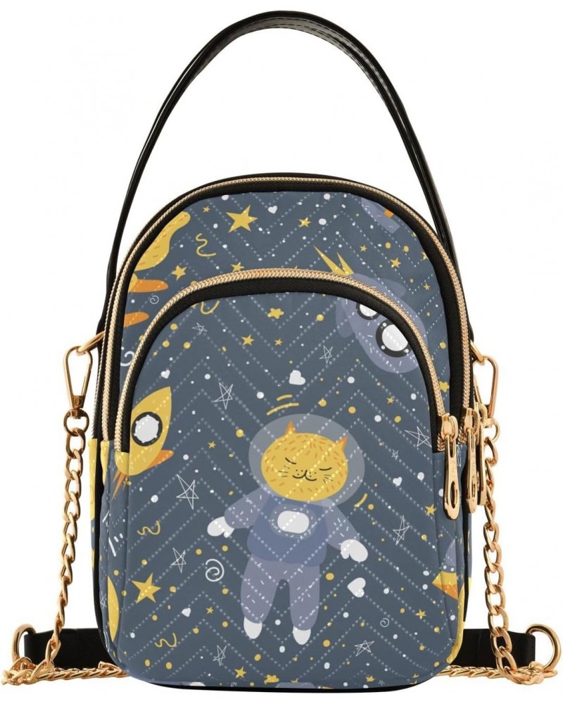 Spaceship Cats Space Crossbody Bag for Women Cell Phone Purse Wallet with Removable Chain Shoulder Handbag for Travel Phone W...