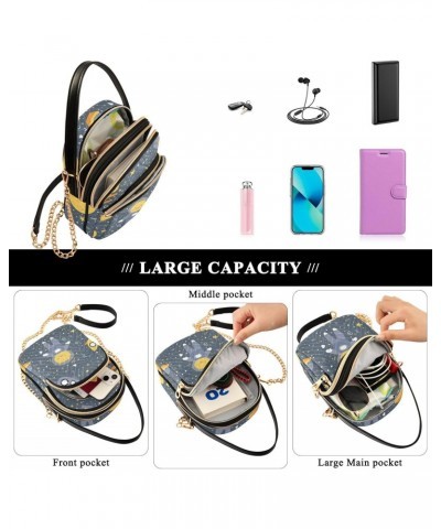 Spaceship Cats Space Crossbody Bag for Women Cell Phone Purse Wallet with Removable Chain Shoulder Handbag for Travel Phone W...