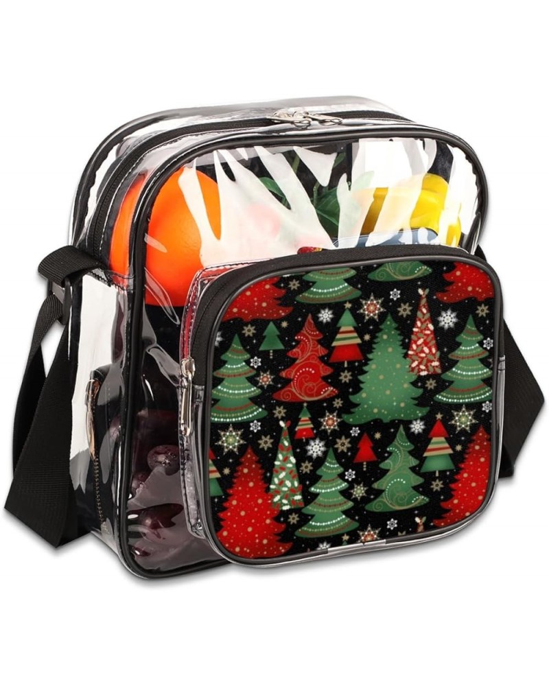 Christmas Snowflake Tree Stadium-Approved Clear Crossbody Bag Christmas Tree Red Green $13.22 Crossbody Bags