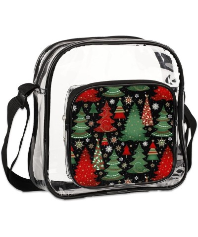 Christmas Snowflake Tree Stadium-Approved Clear Crossbody Bag Christmas Tree Red Green $13.22 Crossbody Bags