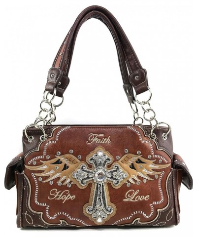 Women's Concealed Carry Angel Wings Cross Faith Hope Love Western Handbag Tote Purse Brown Handbag Only $33.58 Totes