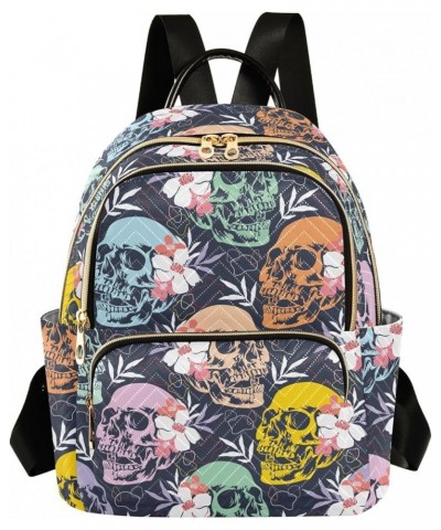 Halloween Skulls and Flowers Women's Backpack Purse Causal Daypack Work Travel College Business Trip Bag Shoulder Bag Small $...