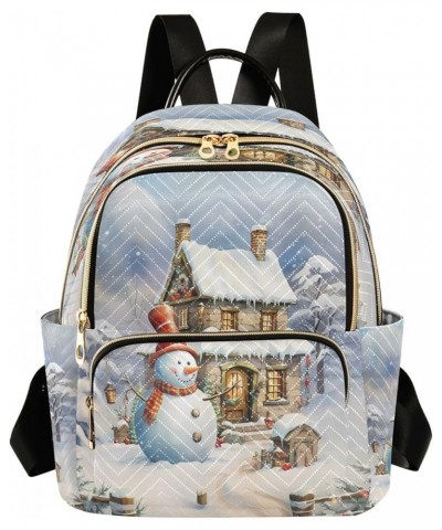 Funny Snowman House Tree Snow Christmas Women Backpack Purse Ladies Fashion Shoulder Bag Daypack Travel Bag 10L Medium $17.15...