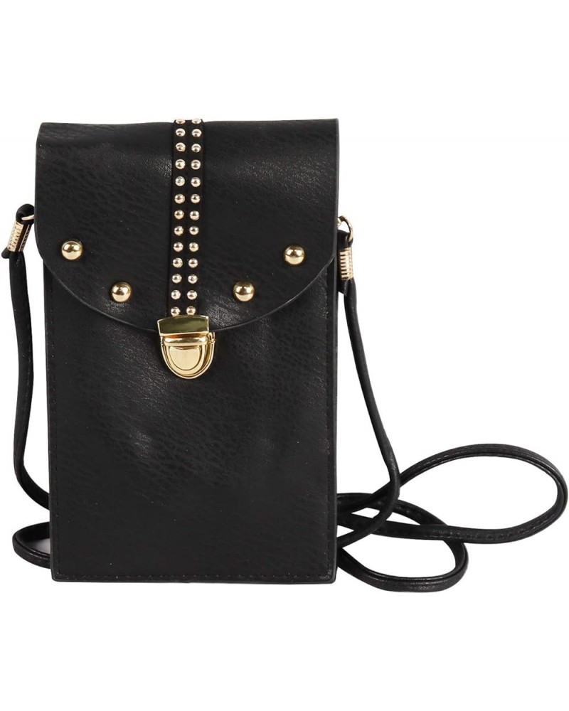 Lightweight Faux Leather Cross Body Cell Phone Pouch Shoulder Bag with Straps Black $16.08 Crossbody Bags