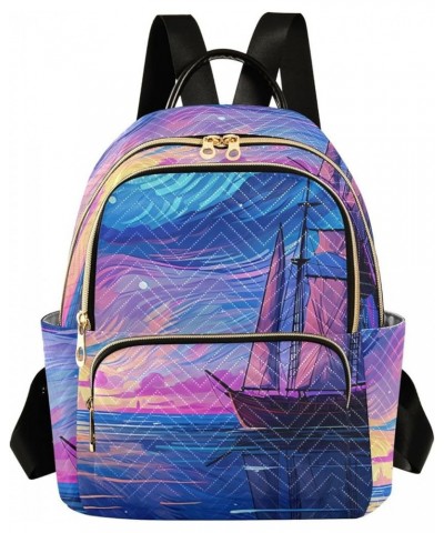 Women's Medium Fashion Backpack Sailing Sea Ship Print Ladies Travel Daypack Aesthetic Shoulder Bag 11.4×6.1×14.1 IN $16.56 B...