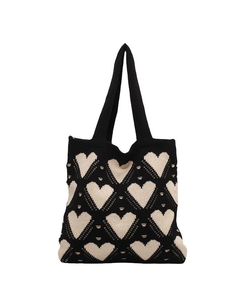 Womens Crochet Tote Bag Boho Tote Bags Heart-shaped Beach Fairycore Hobo Bag Knit Vacation Aesthetic Casual Love Y2 Black $11...