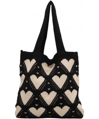 Womens Crochet Tote Bag Boho Tote Bags Heart-shaped Beach Fairycore Hobo Bag Knit Vacation Aesthetic Casual Love Y2 Black $11...