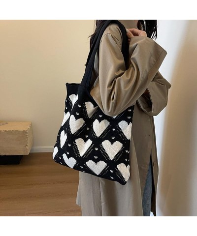 Womens Crochet Tote Bag Boho Tote Bags Heart-shaped Beach Fairycore Hobo Bag Knit Vacation Aesthetic Casual Love Y2 Black $11...