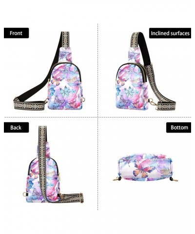 Watercolor Butterflies Crossbody Sling Bag for Women Men Leather Chest Bags Purse Adjustable Cross Body Daypack for Hiking Cy...