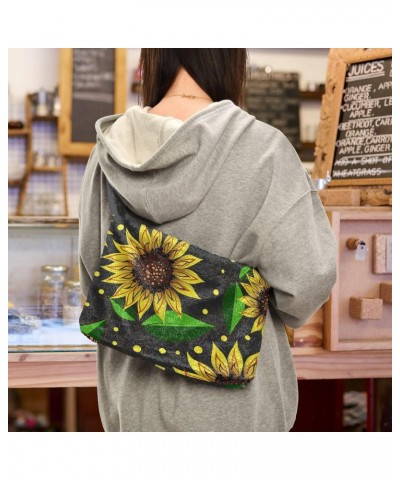 Sunflowers Black Fluffy Crossbody Bag Furry Tote Bags for Women Fuzzy Purse Handbag Lady Shoulder Bag Large Plush Bag with Zi...