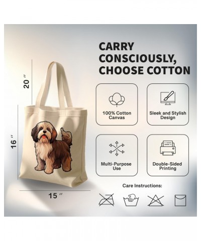 Lhasa Apso Cotton Tote Bag for Women Men Casual Tote Bag Cloth Canvas Shopping Bags with Handles Cute Bags Everyday Use 15" x...