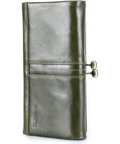 Fashion leather cowhide medium long womens wallet iron clip multi clip womens wallet wallet Blackish Green $41.20 Wallets