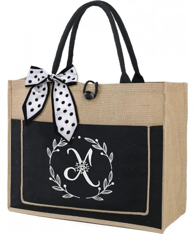 Beach Bag Burlap Bags w Inner Zipper Pocket And Canvas Front Pocket Embroidery Monogrammed Jute Birthday Gifts X $12.40 Totes