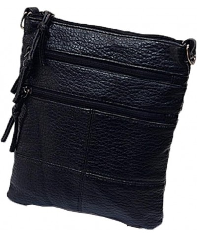 Multi Zipper Pockets Super Soft Leather Cross Body Bag Black $13.42 Crossbody Bags