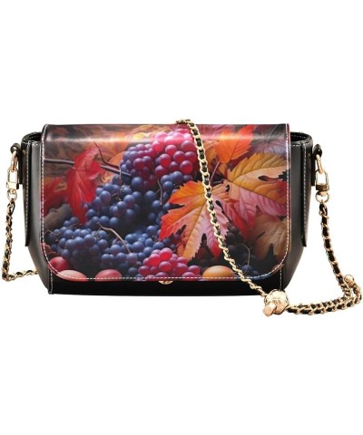 Dark Fall Foliage Medium Shoulder Bag for Women, Crossbody Leather Bag, Womens Leather Crossbody Purse Autumn Leaves and Berr...