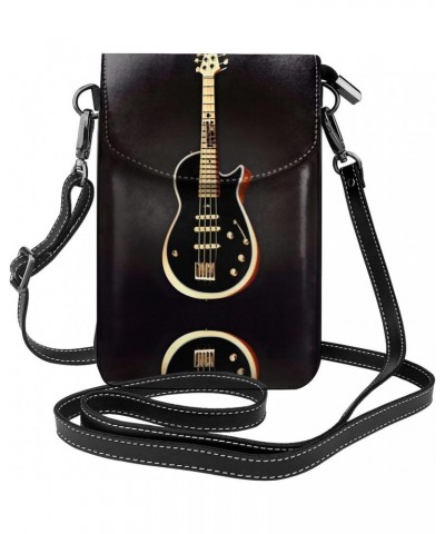 women leather Cell Phone Purse Black Guitar pattern Multifunction,Soft, durable,Convenient for daily use and travel, Black, O...