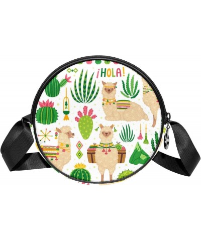 Alpaca Cactus Llama Crossbody Bag for Women Teen Girls Round Canvas Shoulder Bag Purse Tote Handbag Bag $8.82 Totes