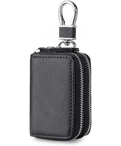 Genuine Leather Car Key Fob Case Holder, Double Zipper Key Case Bag with Metal Hook (Grey) Black $13.27 Totes