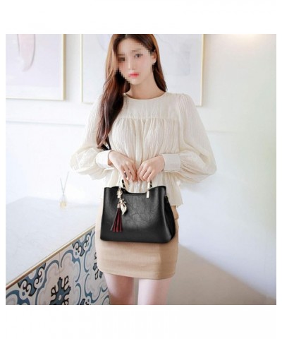 Womens Handbags and Purses Fashion Top Handle Satchel Tote PU Leather Shoulder Bags Black Black $35.60 Totes