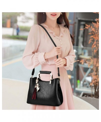 Womens Handbags and Purses Fashion Top Handle Satchel Tote PU Leather Shoulder Bags Black Black $35.60 Totes